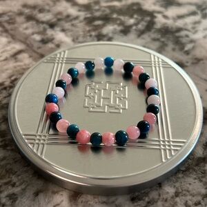 Hand Crafted by Sky & Seashells 6.25” Strawberry Rose Quartz/Tiger Eye Bracelet